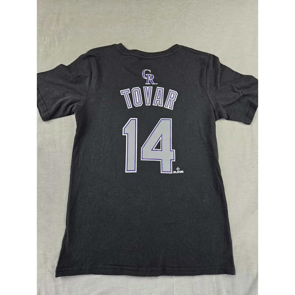 MLB Colorado Rockies Ezequiel Tovar 14 Kids XL 16/18 Black Player T-Shirt